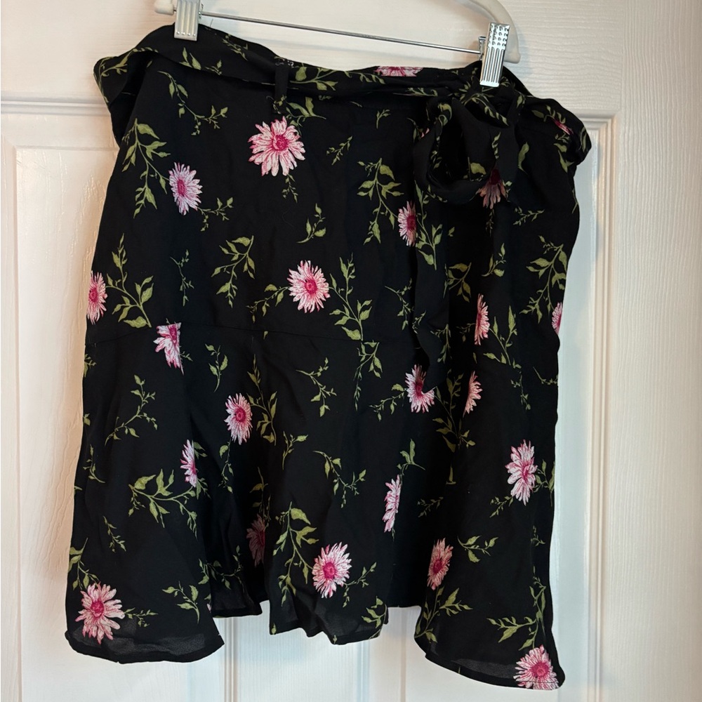 Floral Black Skirt with Pink Flowers